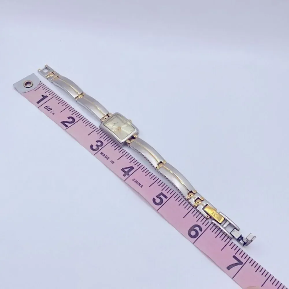 Working! Ladies Anne Klein 2 Tone Rectangular Face Dainty Minimalist Watch